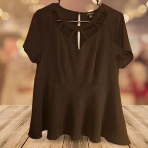 Torrid Black Cutout Neck Peplum Top Plus Size 00 Short Sleeve Classic